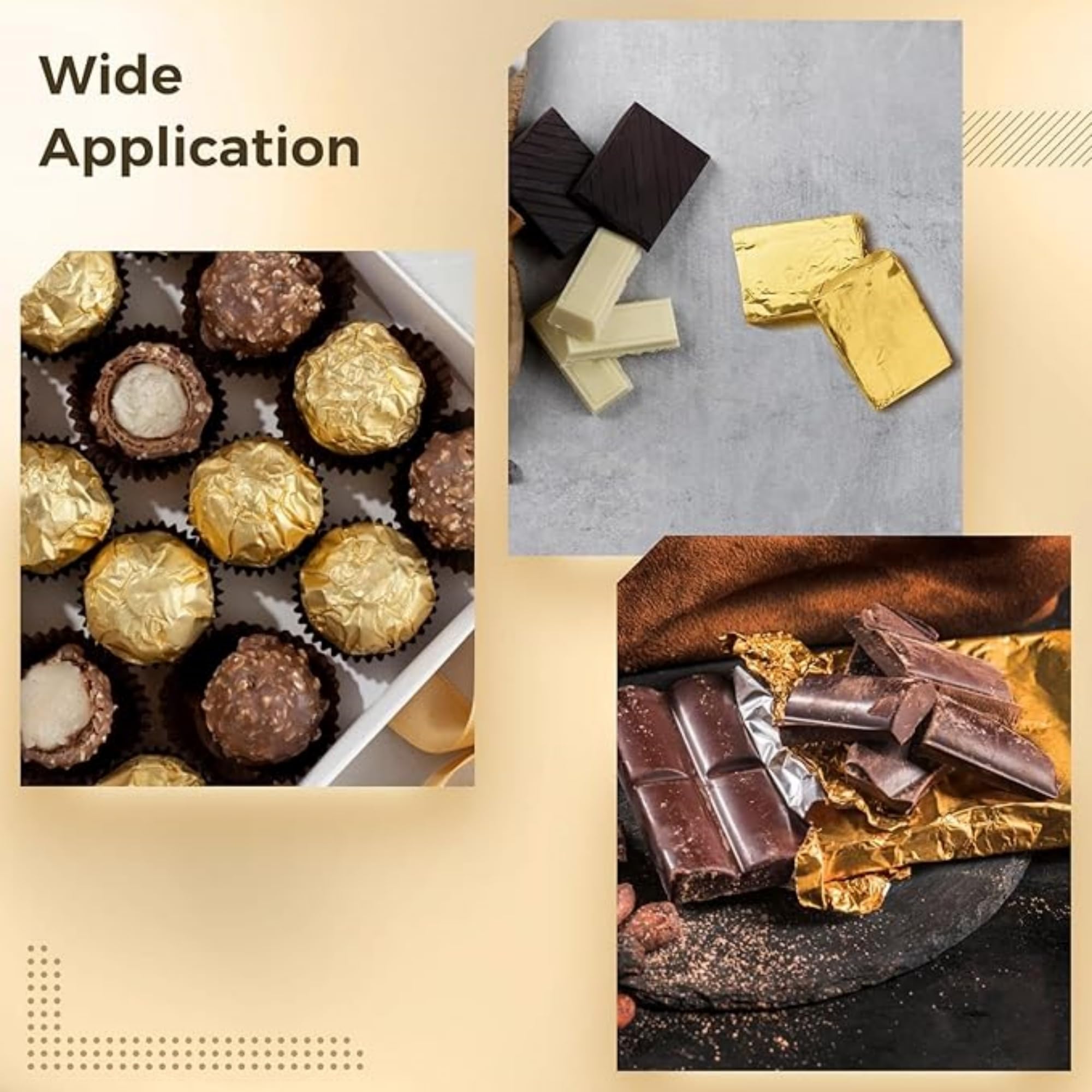 200 Pack 3.9x3.9 inch Golden Chocolate Wrappers Aluminium Foil Square Sweets Lolly Paper Wrapping for DIY Food Candy Packaging Decoration Party Favor Wedding Birthday Accessories