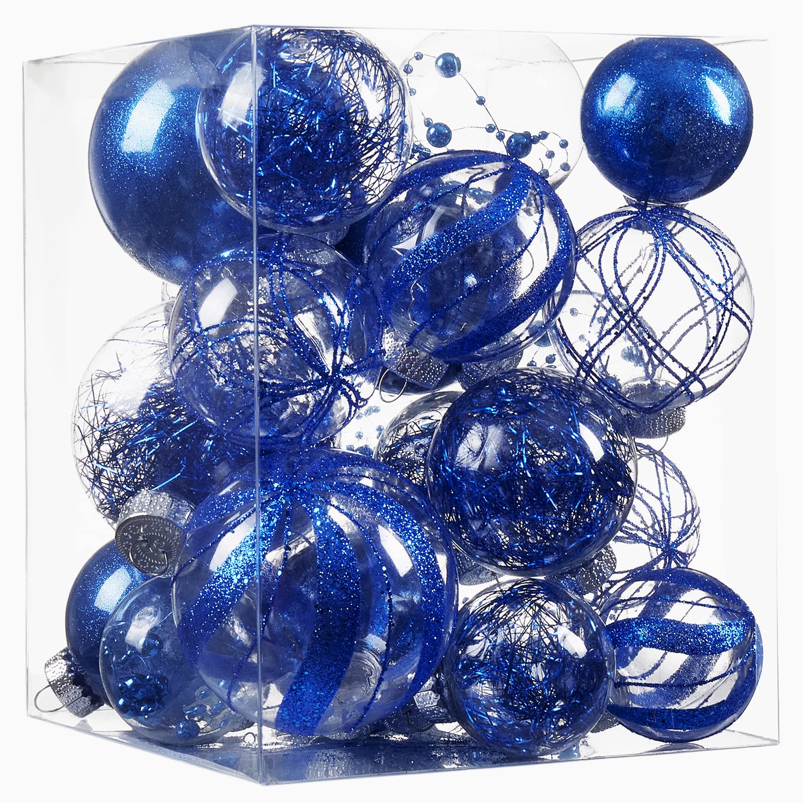 Photo 1 of Clear Christmas Ball Ornaments,24ct Shatterproof Plastic Decorative Christmas Ornaments Hanging Xmas Tree Baubles Set for Holiday Party Home Decor(Blue)