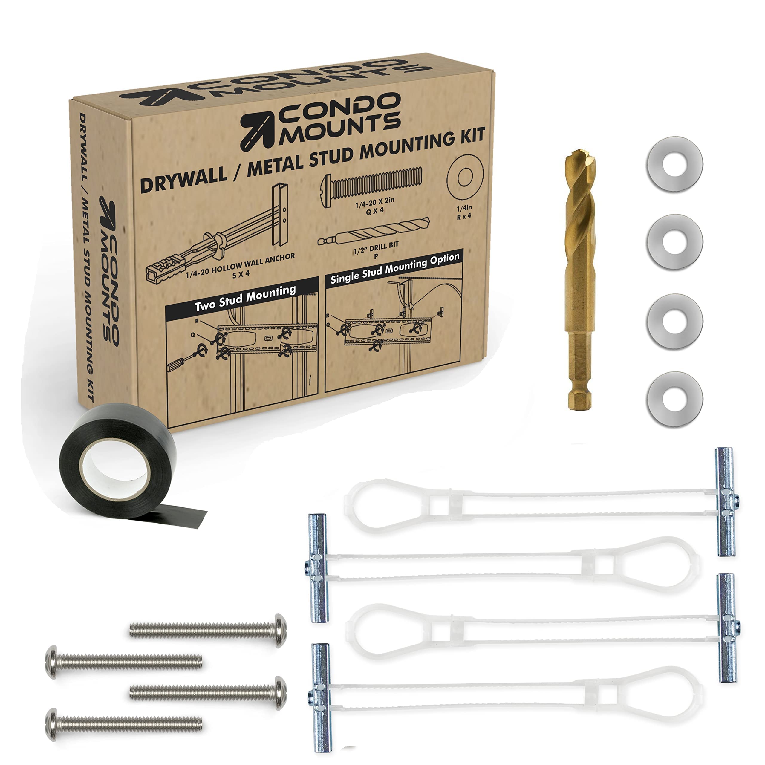 CondoMounts MSK9010 Steel Stud TV Mounting Kit | Wall Mount VESA Mount Screws, Anchors & Titanium Drill Bit | Heavy Duty TV Mounting Hardware Kit Supports 200lbs