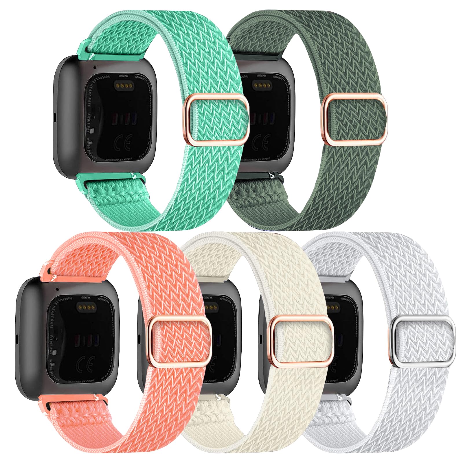 chinbersky 5 Pack Elastic Nylon Straps Compatible with Fitbit Versa 2/Fitbit Versa/Versa Lite/Versa SE Sport Replacement Bracelet Women and Men, Soft Stretchy Adjustable Stylish Replacement Wristband
