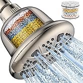 MakeFit Filtered Shower Head Brushed Nickel - High Pressure Shower Head with Filter for Hard Water Softener - 7 Settings Bath