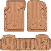 Motor Trend FlexTough™ Advanced Beige Rubber Car Floor Mats – Heavy Duty Trim to Fit All Weather Floor Mats for Cars Truck SUV - Automotive Car Interior Floor Liner Protection - Universal Fit