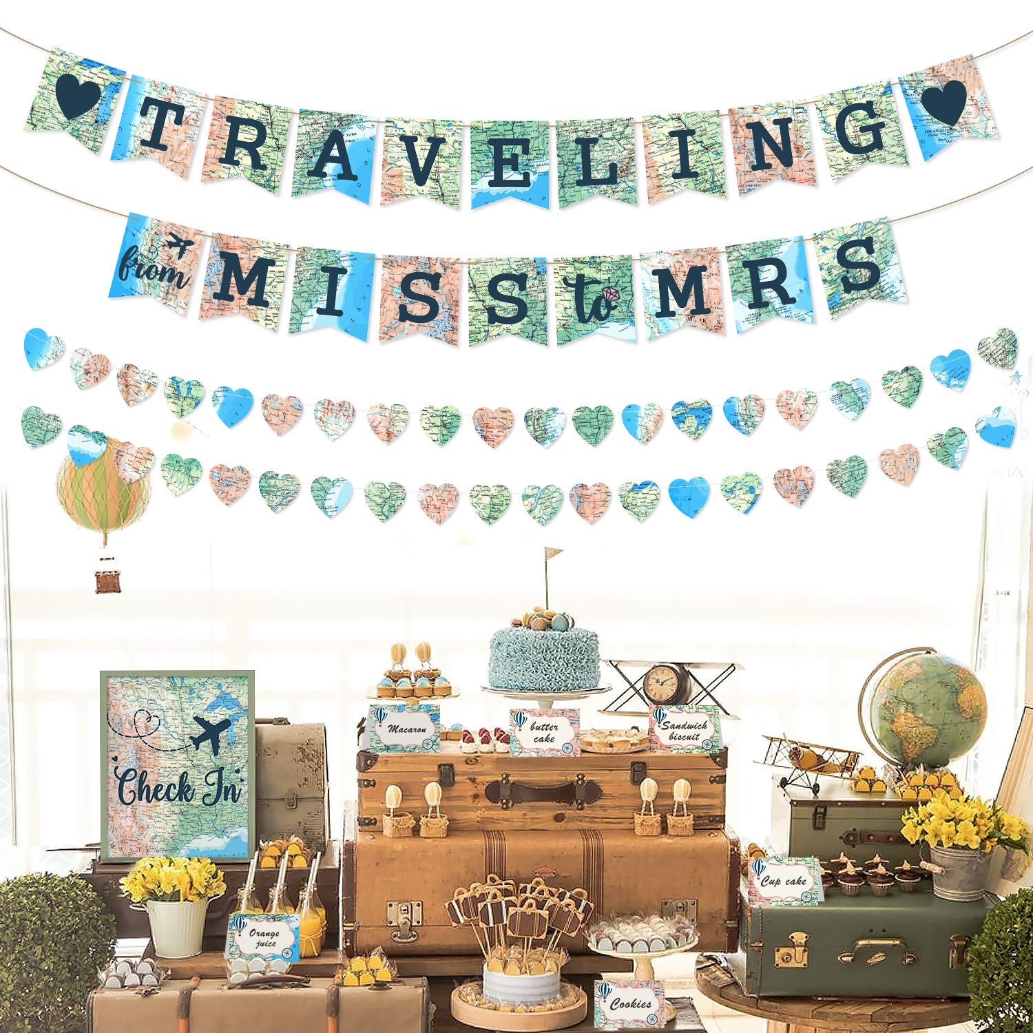 Traveling From Miss To Mrs Banner Heart Shape Garland Bar Sign Food Tent Cards Bridal Shower Decorations Kit For Travel Themed Bridal Shower Bachelorette Engagement And Wedding Party Supplies Buy Online In