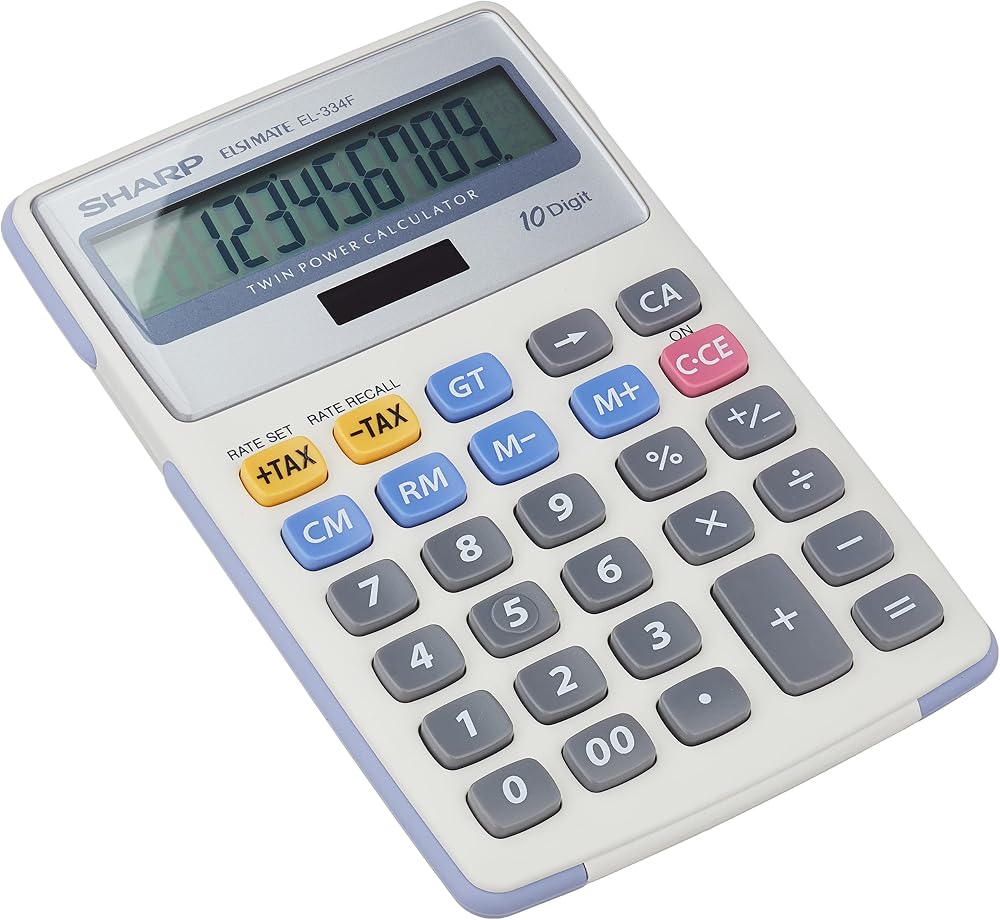 Sharp EL 334 Calculator Off-White 10 Digits 4 Key Memory Solar Battery