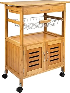 ONVAYA® Küchenwagen | Küchenrollwagen aus Holz | Weiß | Bambus | Beistellwagen mit Rollen (Bambus Küchenwagen)
