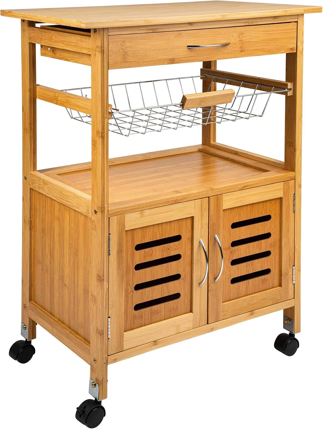 ONVAYA® Küchenwagen | Küchenrollwagen aus Holz | Weiß | Bambus | Beistellwagen mit Rollen (Bambus Küchenwagen)