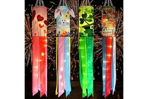THQZLH 4pcs LED Light Windsocks for Outside - Perfect for Night Decor in The Yard, Tree - Valentine, Easter, St. Patrick, Independence Day Windsocks