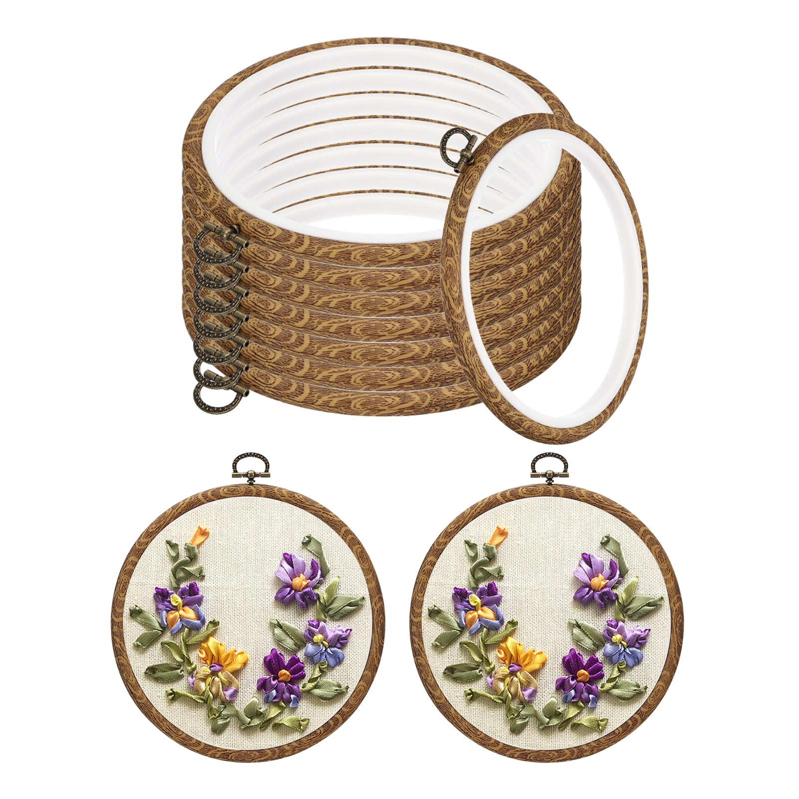 PATIKIL 6inch Embroidery Hoops, 10Pieces Imitated Wood Circle Frame Cross Stitch Hoop Ring for Embroidery Art Craft Sewing Ornaments Hanging Decoration