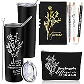 Funnymoom 6 Pcs Employee Appreciation Gift Thank You May You Be Proud 20 oz Boho Flower Tumbler Makeup Bag A6 Leather Journal Ballpoint Pens for Coworkers Nurse Boss Office Christmas (Black)