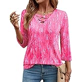 Rapbin Dressy Casual Summer Tops Women Blouses 3/4 Length Sleeve Womens T Shirts Ladies Top and Blouse