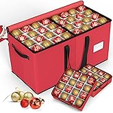 Keten Christmas Ornament Storage Boxes with 8 Individual Trays, Fits 128 Holiday Ornaments 3-Inch, Christmas Ball Accessories Container with 48 Dividers, Dual Zippered Closure, 600D Oxford (Red)
