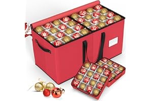 Keten Christmas Ornament Storage Boxes with 8 Individual Trays, Fits 128 Holiday Ornaments 3-Inch, Christmas Ball Accessories Container with 48 Dividers, Dual Zippered Closure, 600D Oxford (Red)