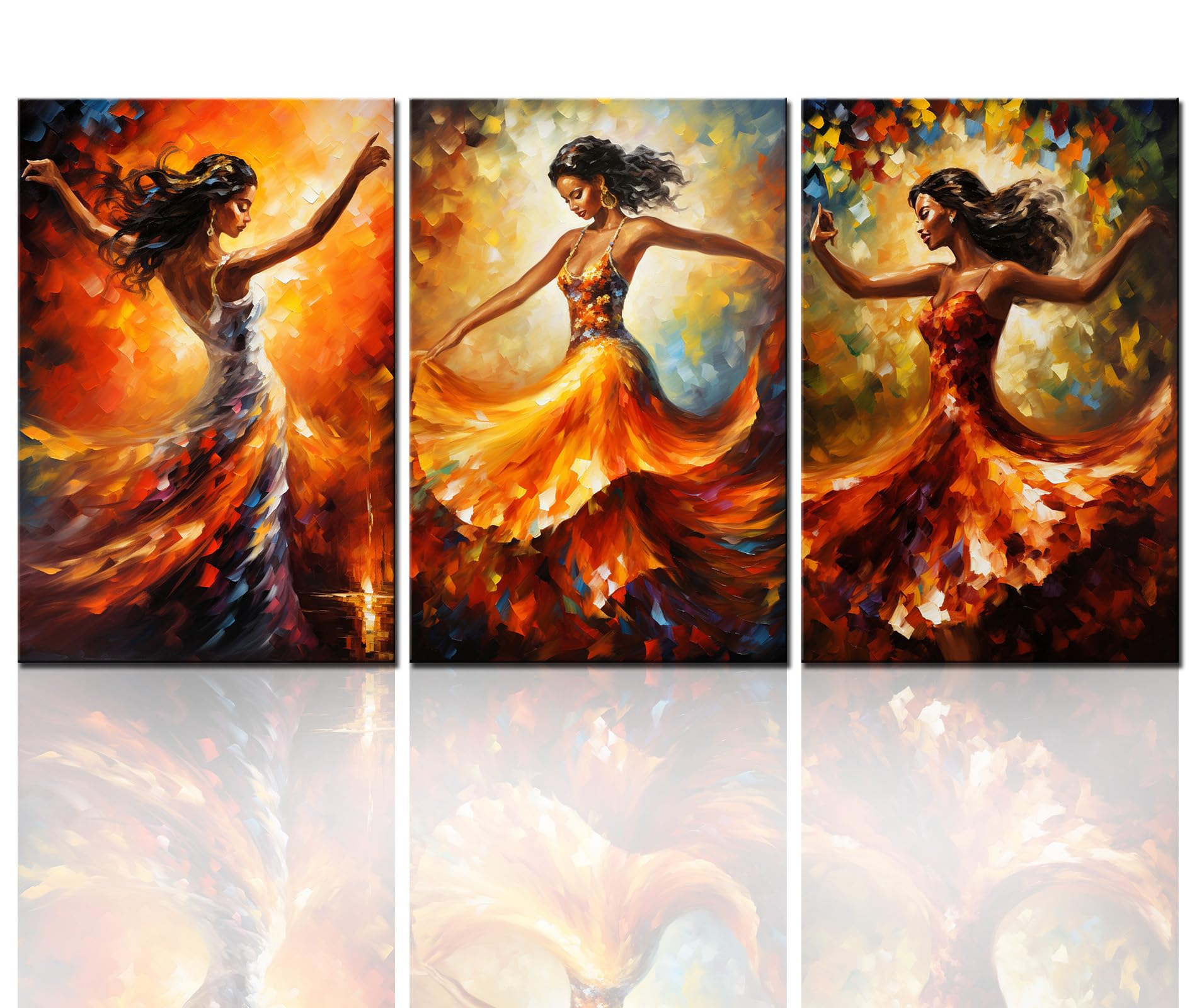 Tucocoo Pictures for Living Room Beautiful Black Women Paintings 3 Pieces Canvas Dancing Girl Wall Art Contemporary Artwork Home Decor Framed Stretched Ready to Hang Posters and Prints 48''Wx24''H