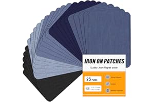 MOONSJONES Iron on Denim Patches for Inside Jeans, Fabric Patches for Clothes, Ripped Jeans, 5 Shades of Cotton Clothing Repair and Decorating Kit(7.5 cm x 10.5 cm) - 25Pcs