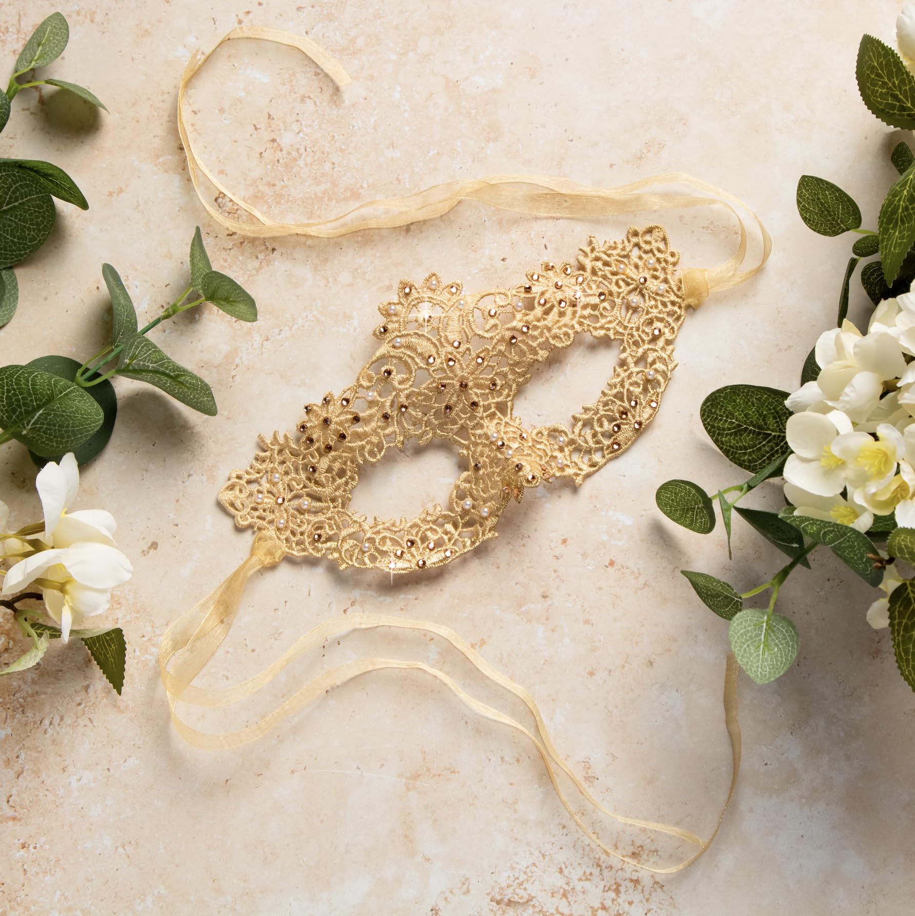 Luxury Women's Lace Masquerade Prom Halloween Carnival Mask Ball (Gold Crystal)