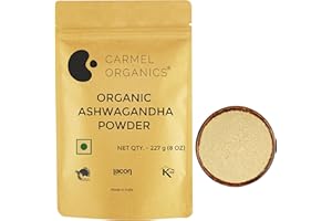 CARMEL ORGANICS Organic Ashwagandha Root Powder (8 Oz or 227g/0.5 Lbs) USDA Certified. Lab Tested, Non GMO & Gluten Free | Withania Somnifera from India