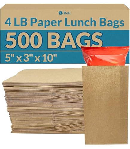 12lb Kraft Paper Bags - 7.85x5x12 Inch Brown Lunch Bags For Bakery, Retail & Takeout (25 Count)