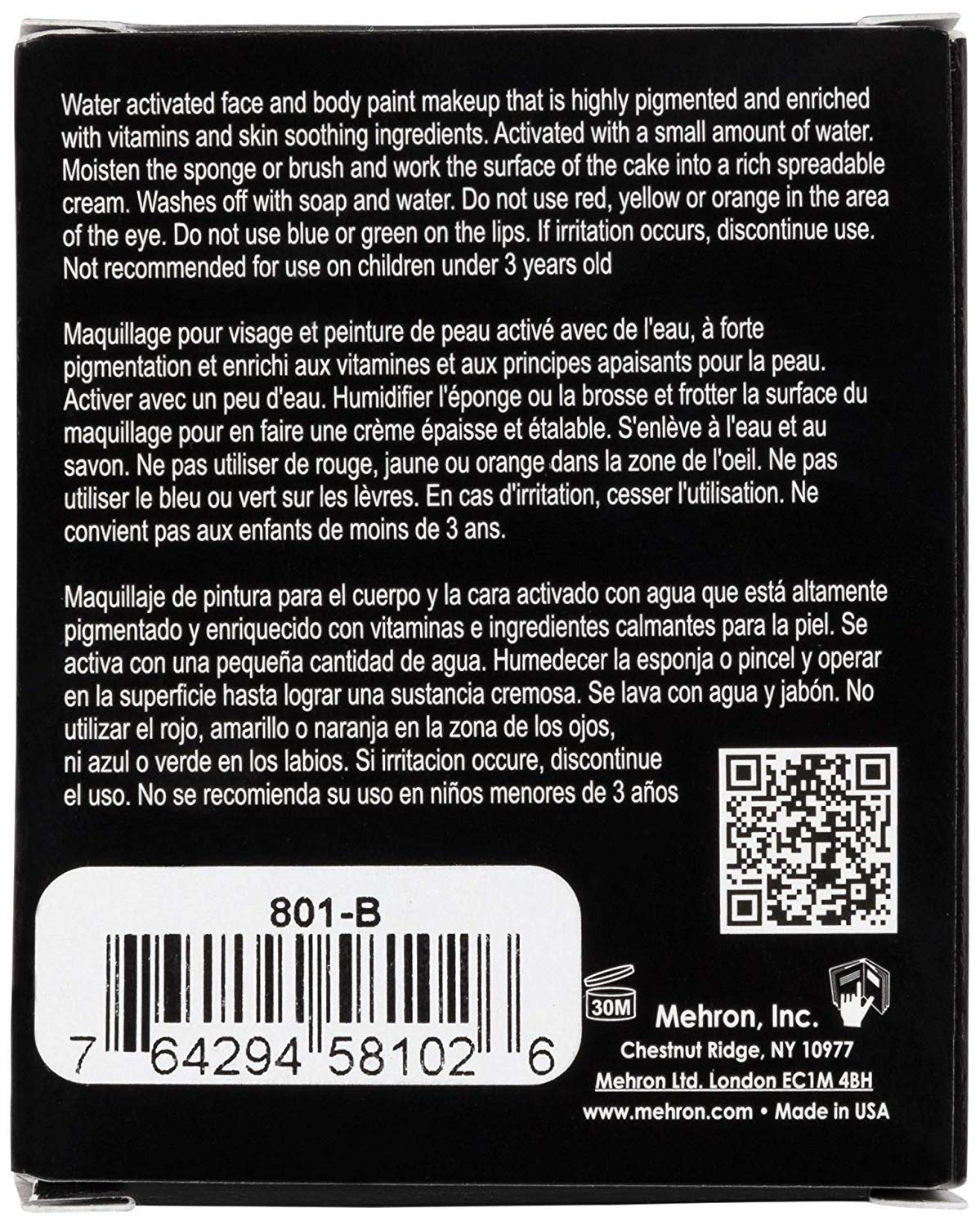 Mehron Makeup Paradise Makeup AQ Refill (.25 oz) (BLACK) : Childrens Play Makeup : Beauty