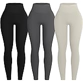OVESPORT 3 Piece Ribbed Seamless Leggings for Women High Waist Workout Gym Athletic Yoga Pants
