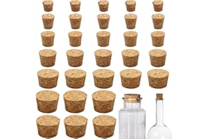 EXEXIUO 30Pcs Natural Corks Stoppers for Bottles, Assorted Size Small Tapered Bottles Corks, Sizes Soft Wood Cork Plugs for Salt and Pepper DIY Projects,Airtight Sealing,Laboratory & Wine Bottles