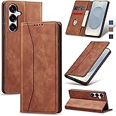 Jasonyu Flip Wallet Case for Samsung Galaxy S25 Plus/S25+,Leather Magnetic Folio Cover with Card Holder,Kickstand - TPU Shockproof Durable Protective Phone Case,Brown