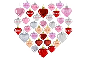 MELISHEER Valentines Day Decorations, 36pcs Heart Shaped Ornaments, Glitter Red Heart Shaped Hanging Baubles, Romantic Pink Glossy Valentine's Day Decor for Party Wedding Engagement Lover