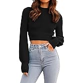 ZESICA Women's Spring Mock Neck Cropped Sweaters 2026 Long Sleeve Soft Ribbed Knit Pullover Jumper Tops