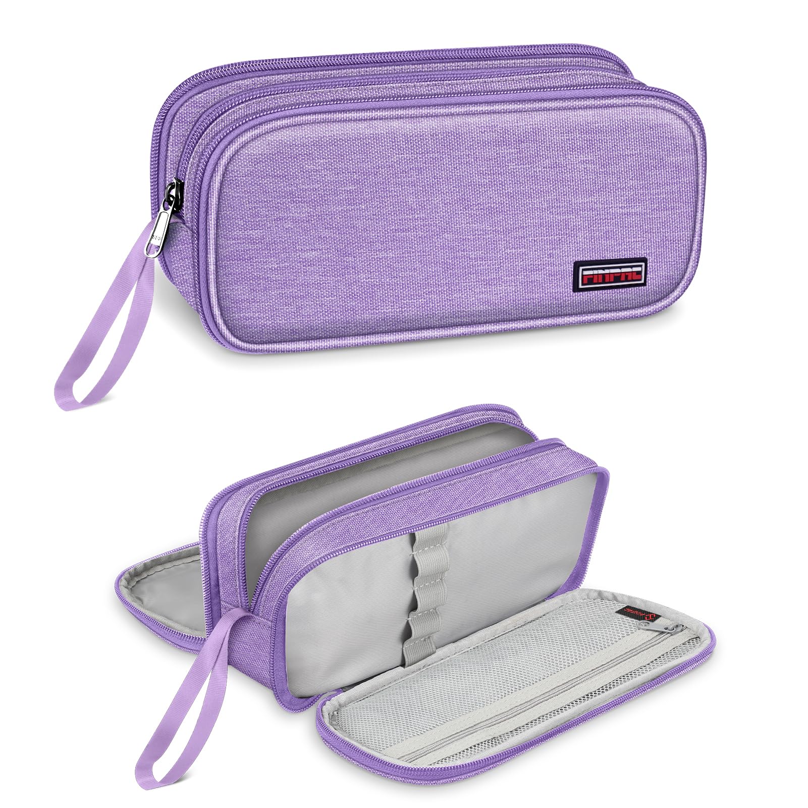 FINPAC Pencil Case - Large Capacity Pencil Case with 3 Compartments Pen Bag Pencil Box Pencil Case School Pencil Case for School & Office,, light purple, 23.9 x 10.9 x 8.9 cm, pencil case