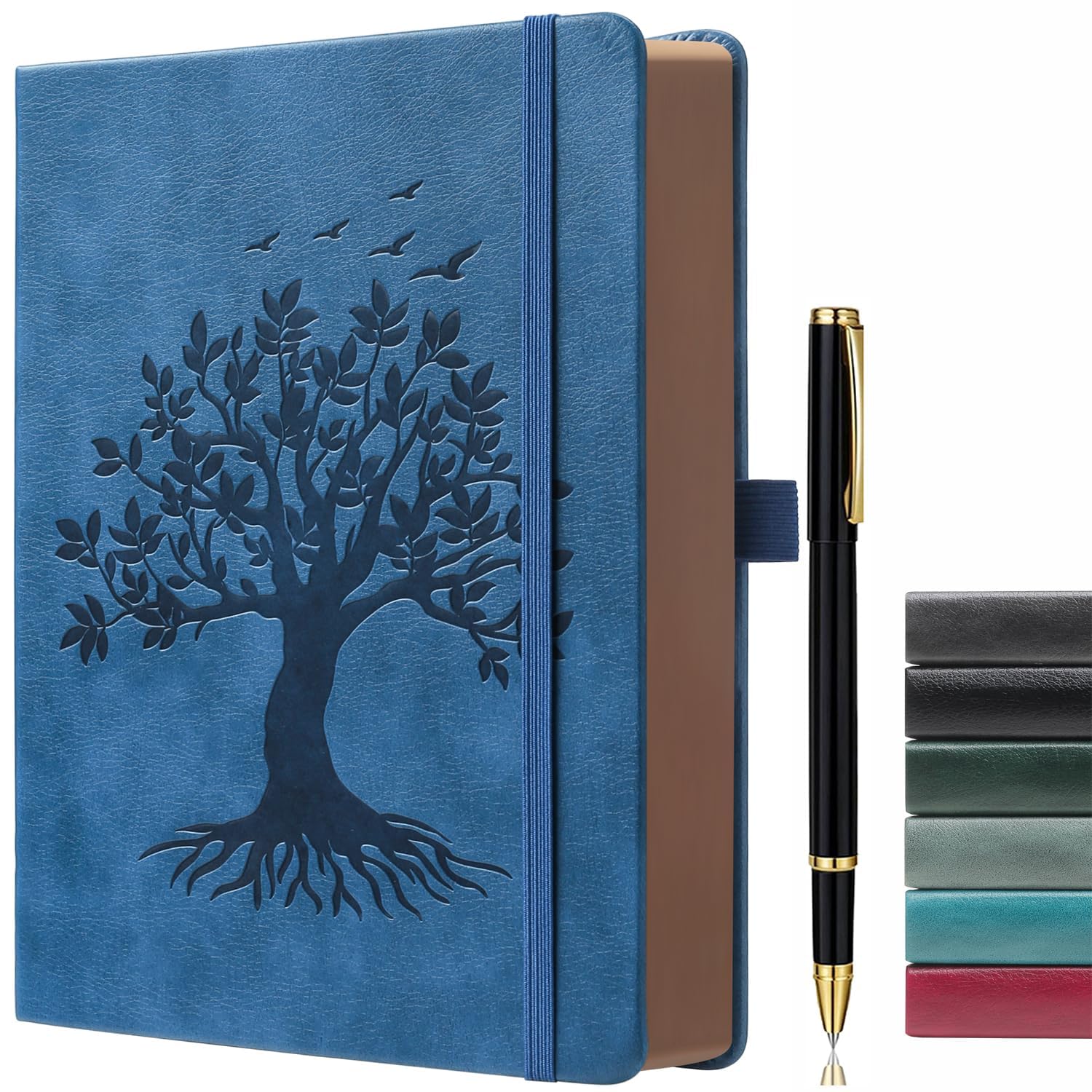 ZXHQ A5 360 Pages Lined Journal Notebooks with Pen, Journals for Women Men Writing Notebook, Tree of Life Design, Fine Inner Pocket - Blue