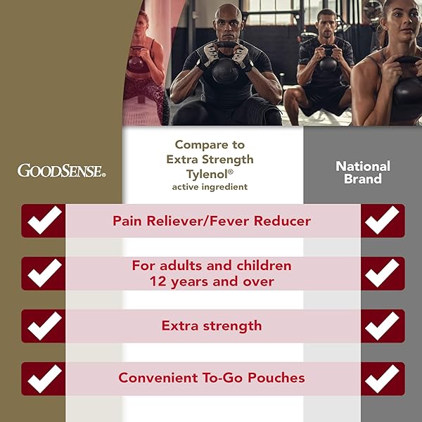 GOODSENSE EXTRA STRENGTH ACETAMINOPHEN CAPLETS 500 MG, PAIN RELIEVER AND FEVER REDUCER, EASY OPEN CAP, 100 COUNT