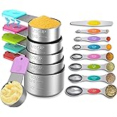 Minteem Magnetic Measuring Cups and Spoons Set, 6 Nesting Stainless Steel Measuring Cup Set with Easy to Read Markings, 7 Mag