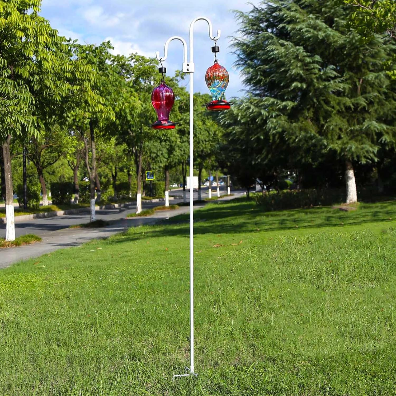 Outdoor Shepherd's Hooks - 92 Inch Shepherds Hooks for Outdoor, Heavy Duty Bird Feeder Pole, Double Shepherds Hook for Bird Feeder for Outside Tall Hummingbird Feeder Stand Shepherd Hooks for Hanging Plants Wind Chime 1 Pack