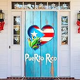 BlissYard Puerto Rico Door Cover Banner 71x35 Inch, Puerto Rican Flag Frog Heart Front Door Cover, Coqui Frog Porch Door Decoration for Outdoor Home Party Holiday Decor