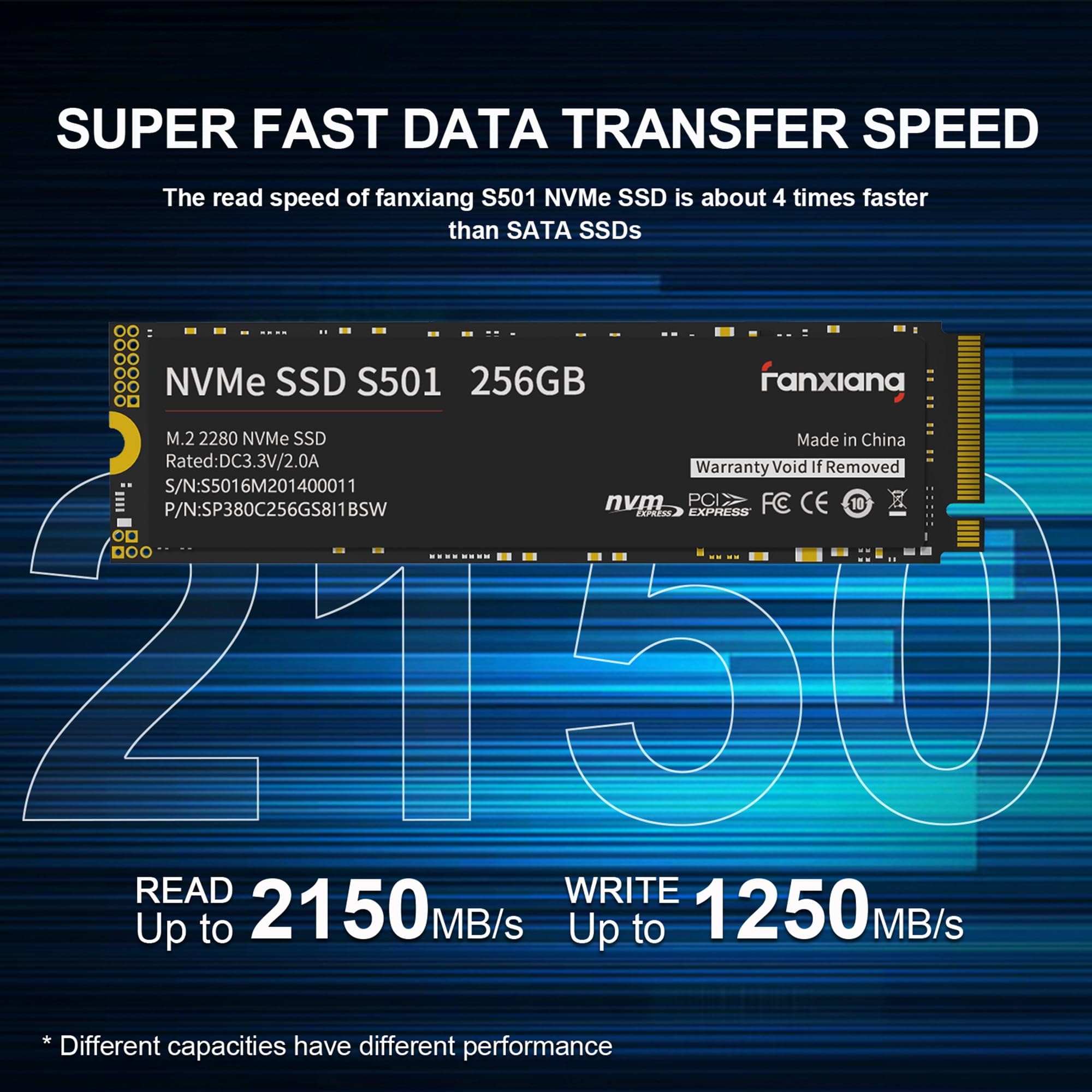 fanxiang S501 256GB NVMe SSD 3D NAND1.3 PCIe Gen3x4 M.2 2280 Internal Solid State Drive (Read Speed up to 2,050 MB/s) Compatible with Laptop & PC Desktop