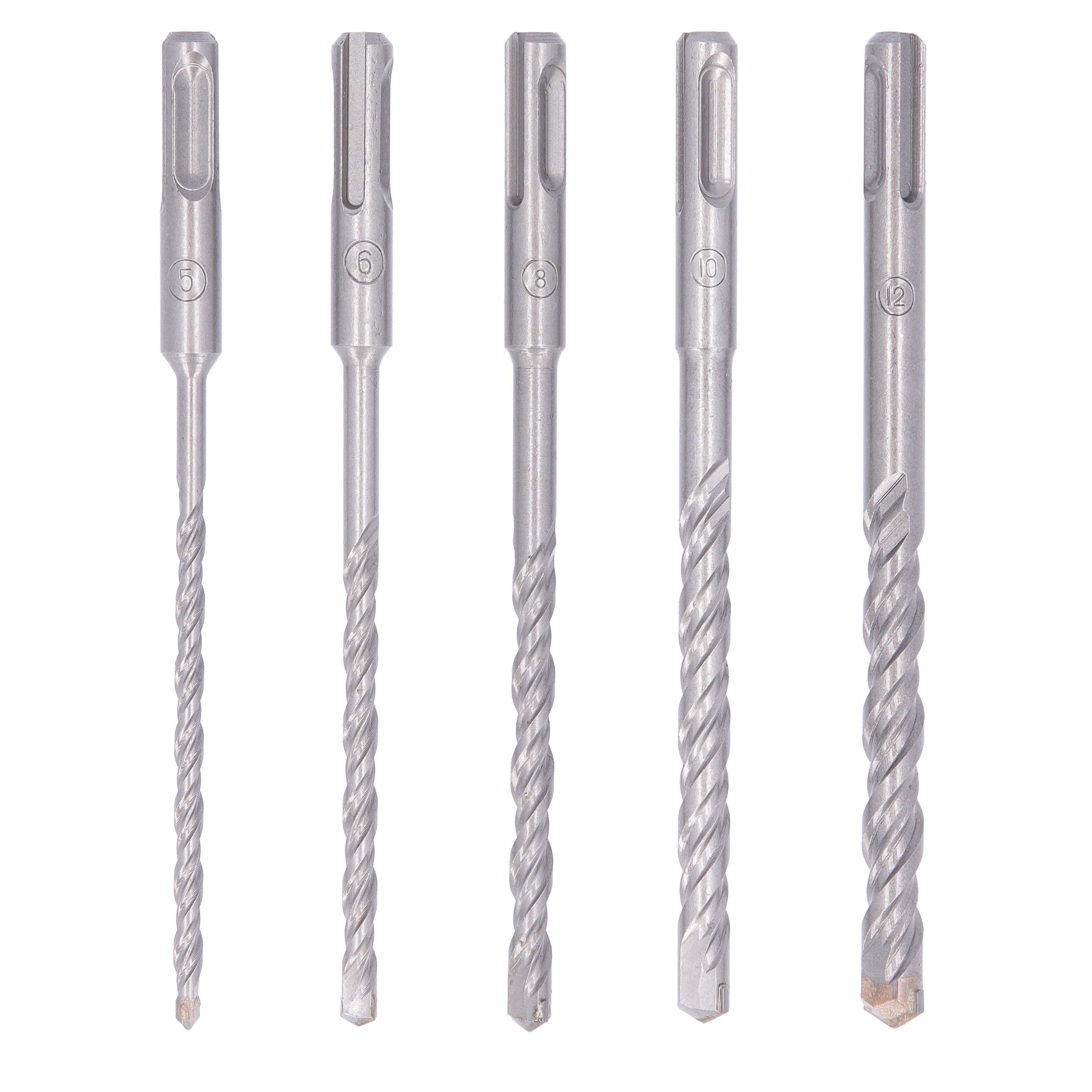 WELLCUT 5-Piece PRO SDS Plus Hammer Drill Bit Set for Drilling Concrete/Hard Plastic/Wood/Stone and Metal surfaces suitable for DIY and Professionals