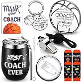 Nitial 6 Pcs Basketball Coach Gifts Teacher Appreciation Gift Set for Basketball Instructor Include Best Coach Ever Tumble Whistle with Lanyard Acrylic Sign Socks Keychain Card