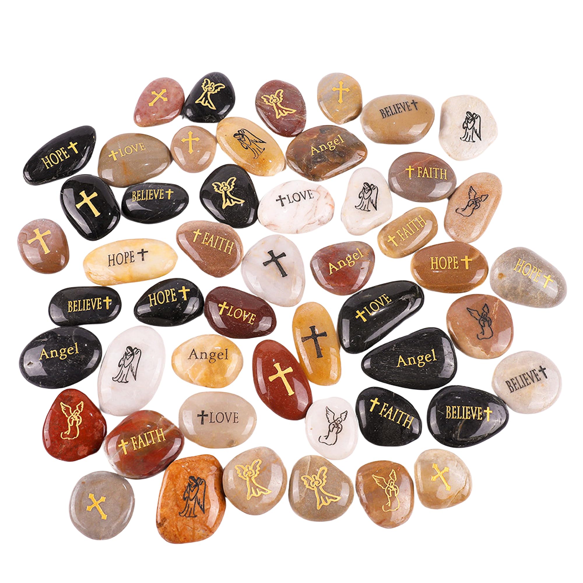 ROCKIMPACT 50PCS Guardian ANGEL Engraved Inspirational Stones, Sentimental Gifts, Motivational Present Keepsake, Prayer Message Pebbles, Guardian Angel Ornament, Wholesale Price, 5-8cm (2"-3") ea