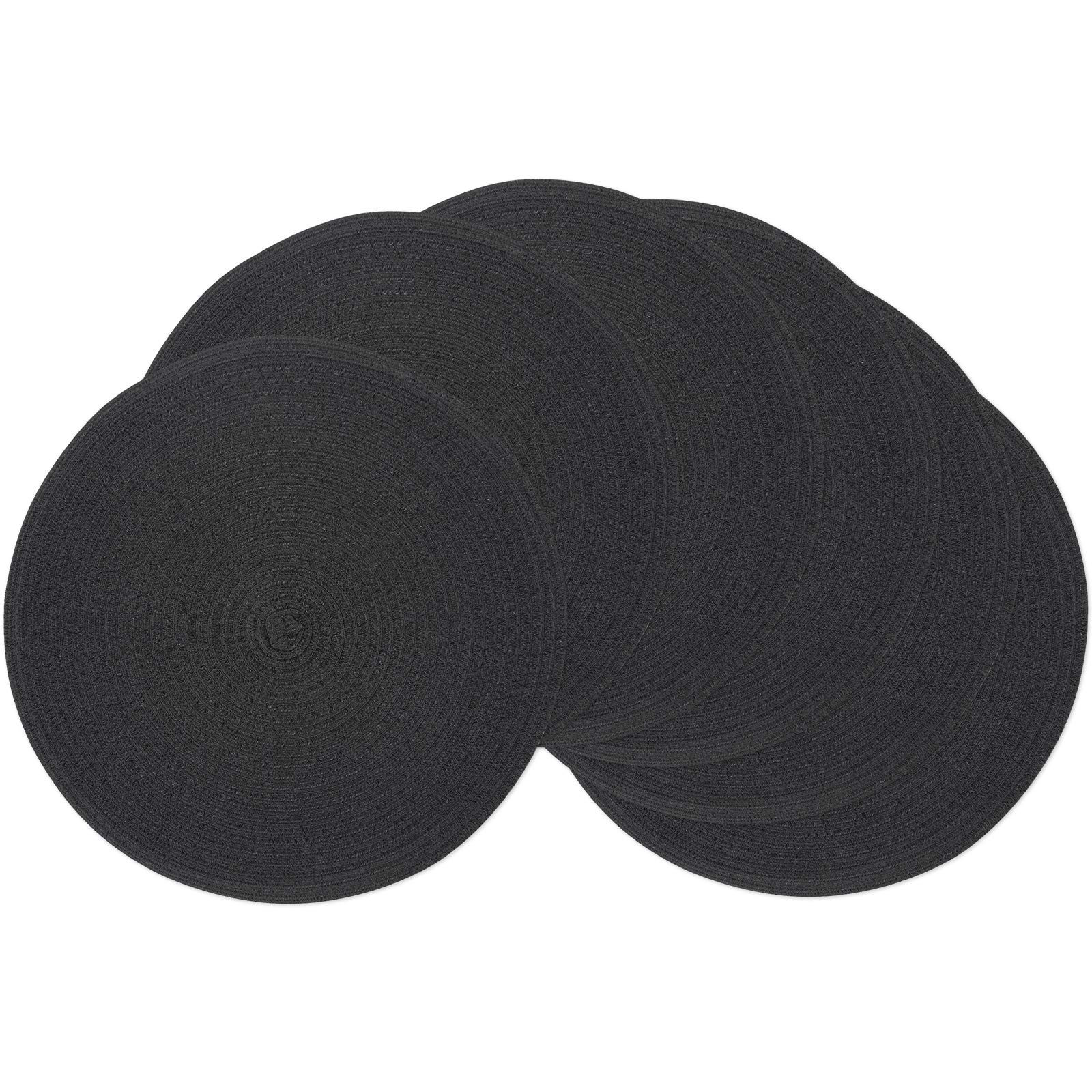 SHACOS Round Placemats Set of 6 Washbale Table Mats Round Braided Woven Placemats Heat Resistant Round Table Place Mats for Kitchen Indoor Outdoor Home Restaurant, Black