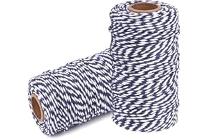 Cotton Twine String Bakers Rope: 2 Roll Twines for Crafts Gift Wrapping - 656 Feet Twine for Kitchen Cooking (17 Dark Blue Wh