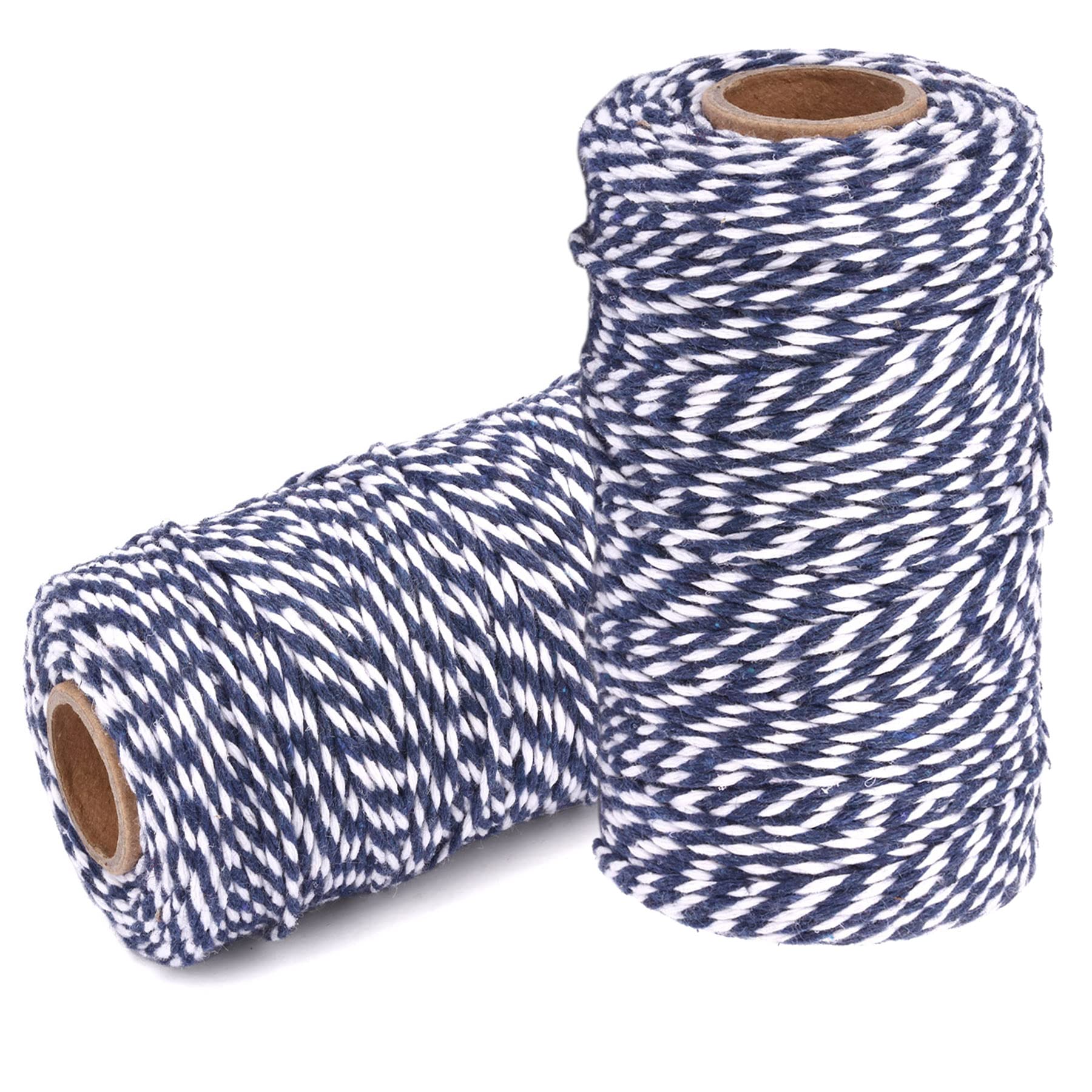 YZSFIRM Cotton Twine, 2 Rolls - 656 Feet Blue and White, Durable Twisted String for Crafts, Gift Wrapping, Kitchen Cooking