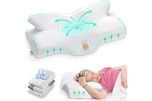 Elviros Cervical Memory Foam Pillow, Contour Pillows for Neck and Shoulder Pain, Ergonomic Orthopedic Sleeping Neck Contoured Support Pillow for Side Sleepers, Back and Stomach Sleepers (White-S&Soft)