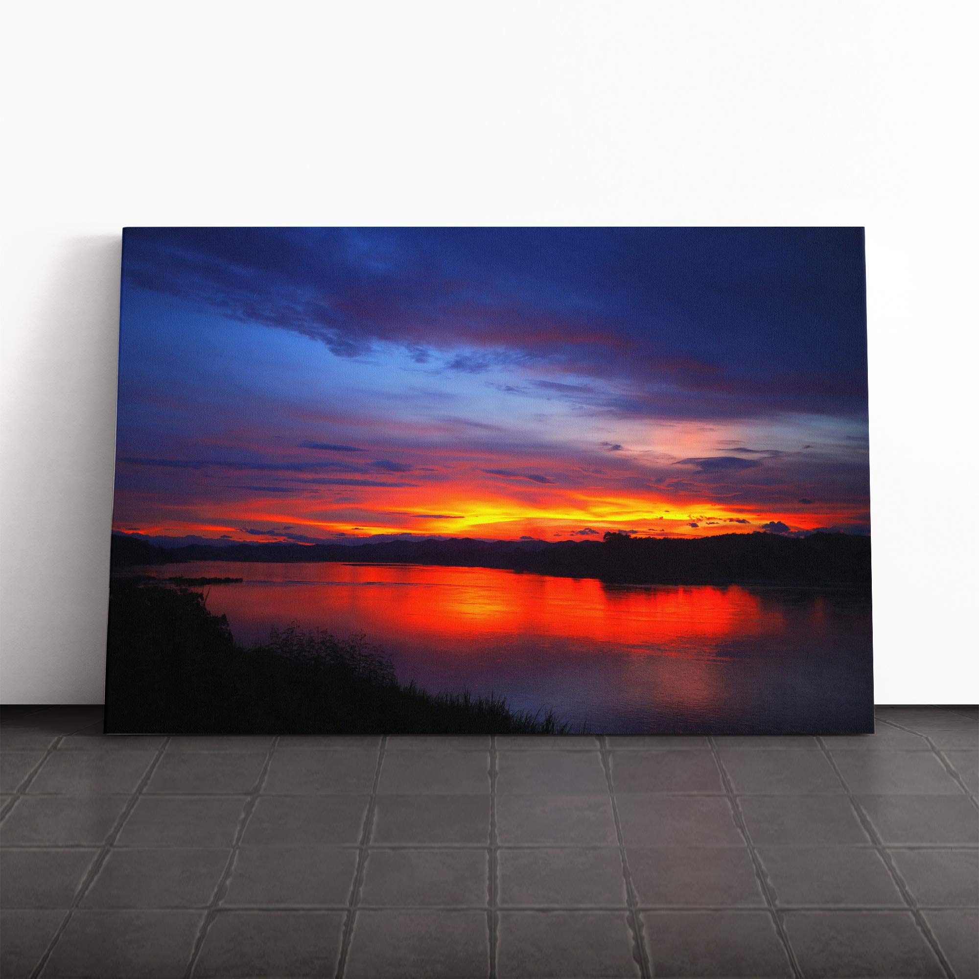 Landscape Sunset Laos Lake Canvas Print | Gallery Wrapped 30mm Frame Wall Art | 20x14 inches | Ready to Hang | Modern Landscape Picture | Living Room Bedroom Lounge Office