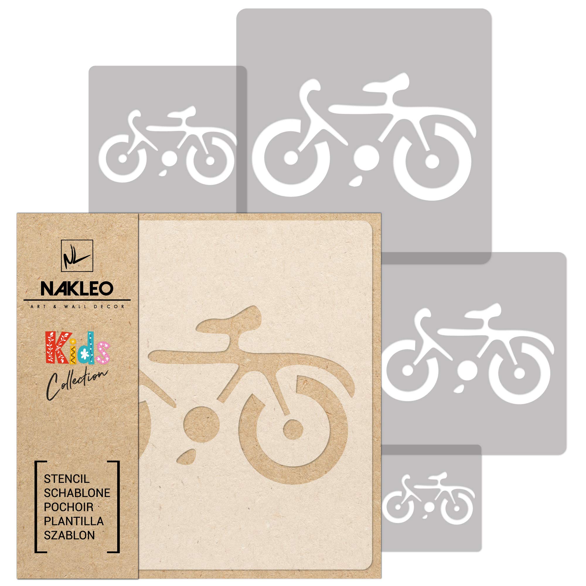NAKLEO Painting Stencils Set for Nursery Room, 5 Pcs Templates 9x9 to 34x34cm Bicycle Bike Mount, Plastic and Reusable Drawing Stencils, Decor, Craft DIY Wall Furniture