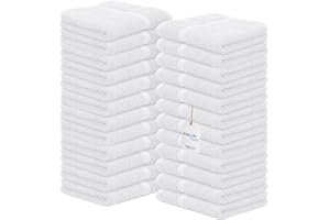 Avalon Towels Cotton Washcloths – (Pack of 24) Size 12x12 Inches, 100% Ring Spun Cotton, Soft & Absorbent Face Towels, Gym Towels, Hotel and Spa Quality, Reusable Fingertip Towels (White)