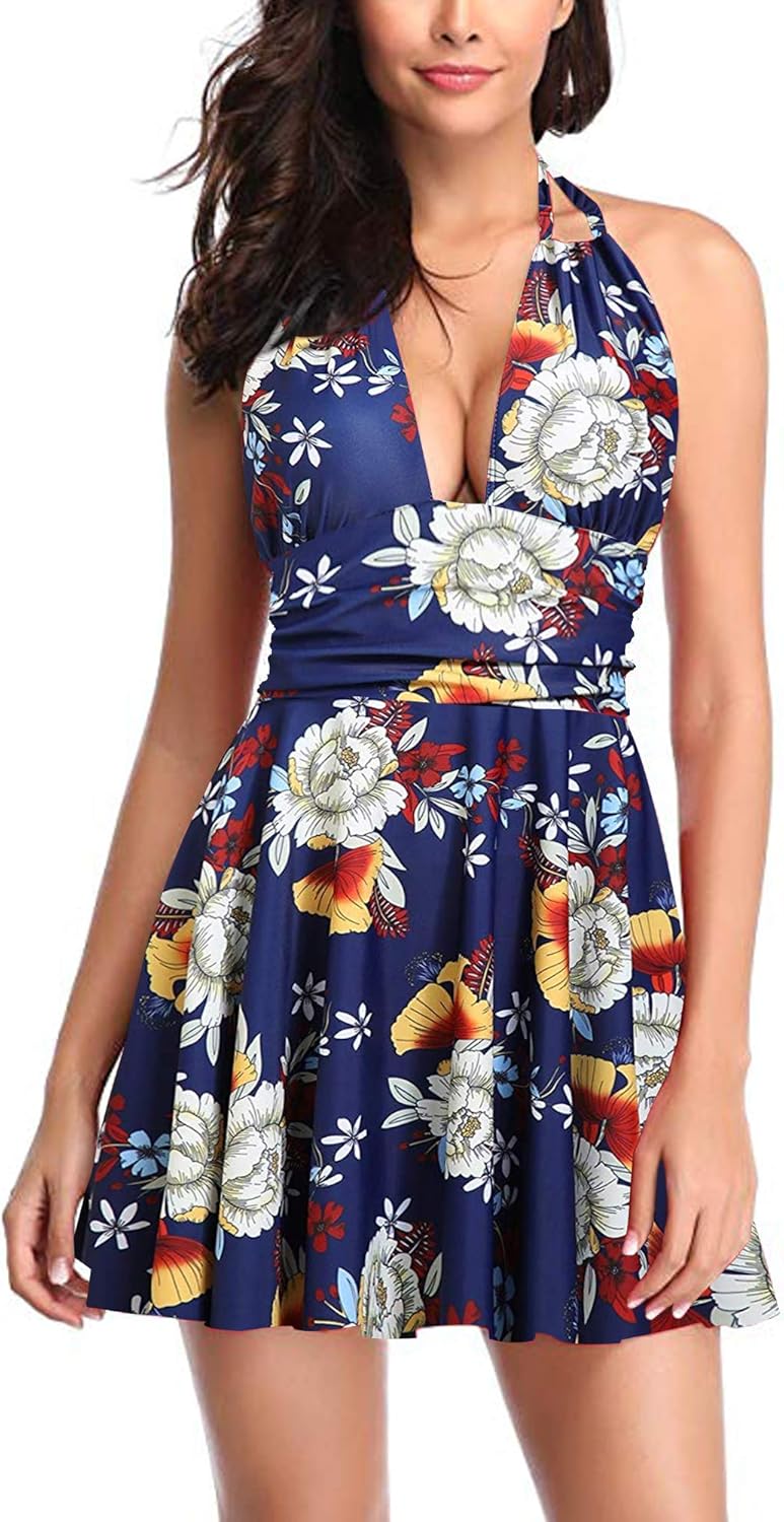 halter skirted swimsuit