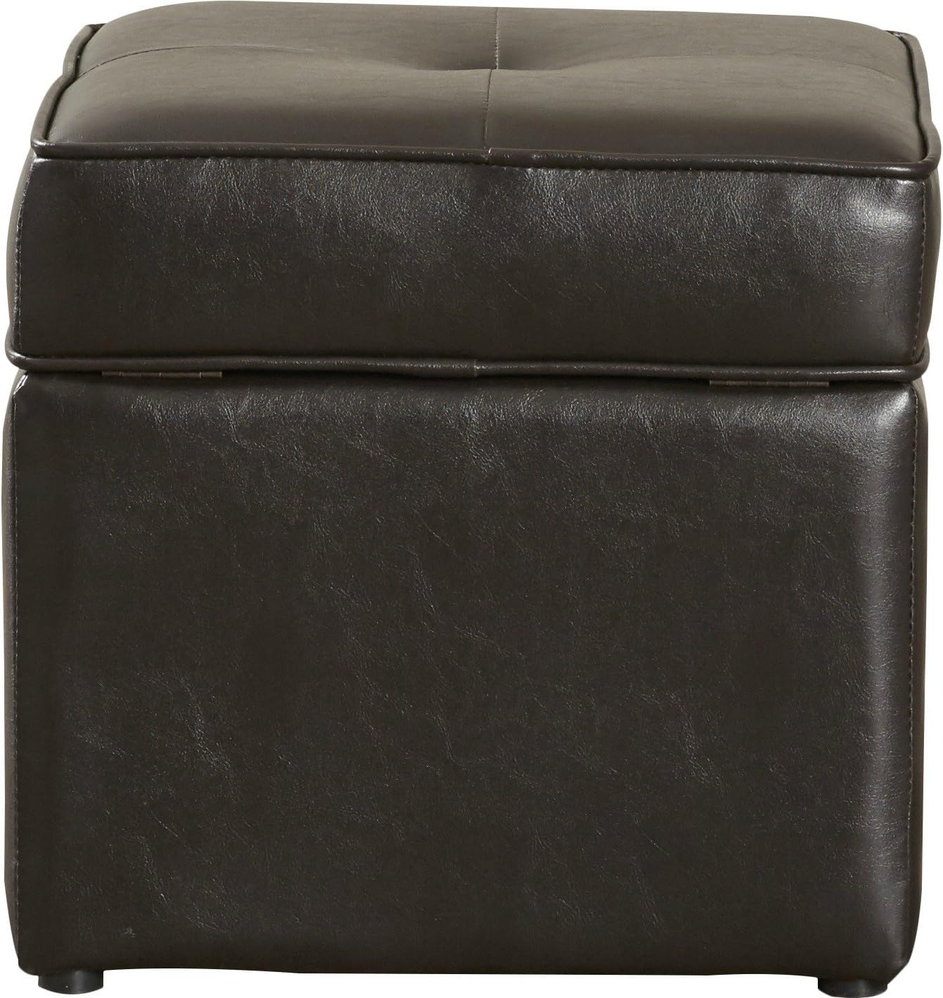 Faux Leather Cube Dark Brown Storage Ottoman Tufted Foam