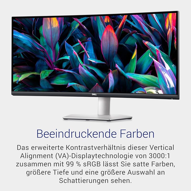 S3423DWC USB-C 34 Zoll WQHD (3440x1440) 21:9 1800R Curved Monitor, 100Hz, VA, 4ms, AMD FreeSync, 99% sRGB, Eingebaute Lautsprecher, USB-C, 2x HDMI, 3x USB, 3 Jahre Garantie
