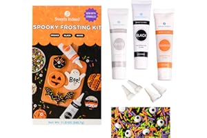 SWEETS INDEED Halloween Frosting Kit with Sprinkles & Eyeballs – 11.31 oz Decorating Set with 3 Frosting Tubes (Orange, Black, White), 4 Nozzles & 2 oz Sprinkle Mix – Cookie & Cupcake Kit for Kids & Families