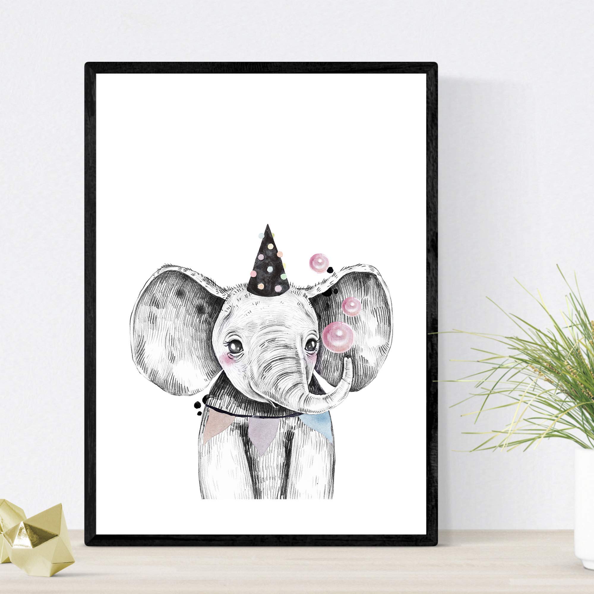 Nacnic Children's film Elephant Poster Party Animals Children Size A4 Unframed
