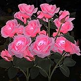Solar Rose Lights Outdoor, 2 Pack with 14 Rose Flowers Waterproof Color Changing LED Flower Lights, Solar Powered Garden Stakes for Yard, Patio, Pathway Decor - Artificial Floral Decorative Lighting